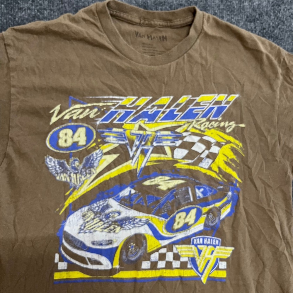 Van Halen T-Shirt Mens Size S Brown Racing Graphic Eagle Short Sleeve Crewneck
